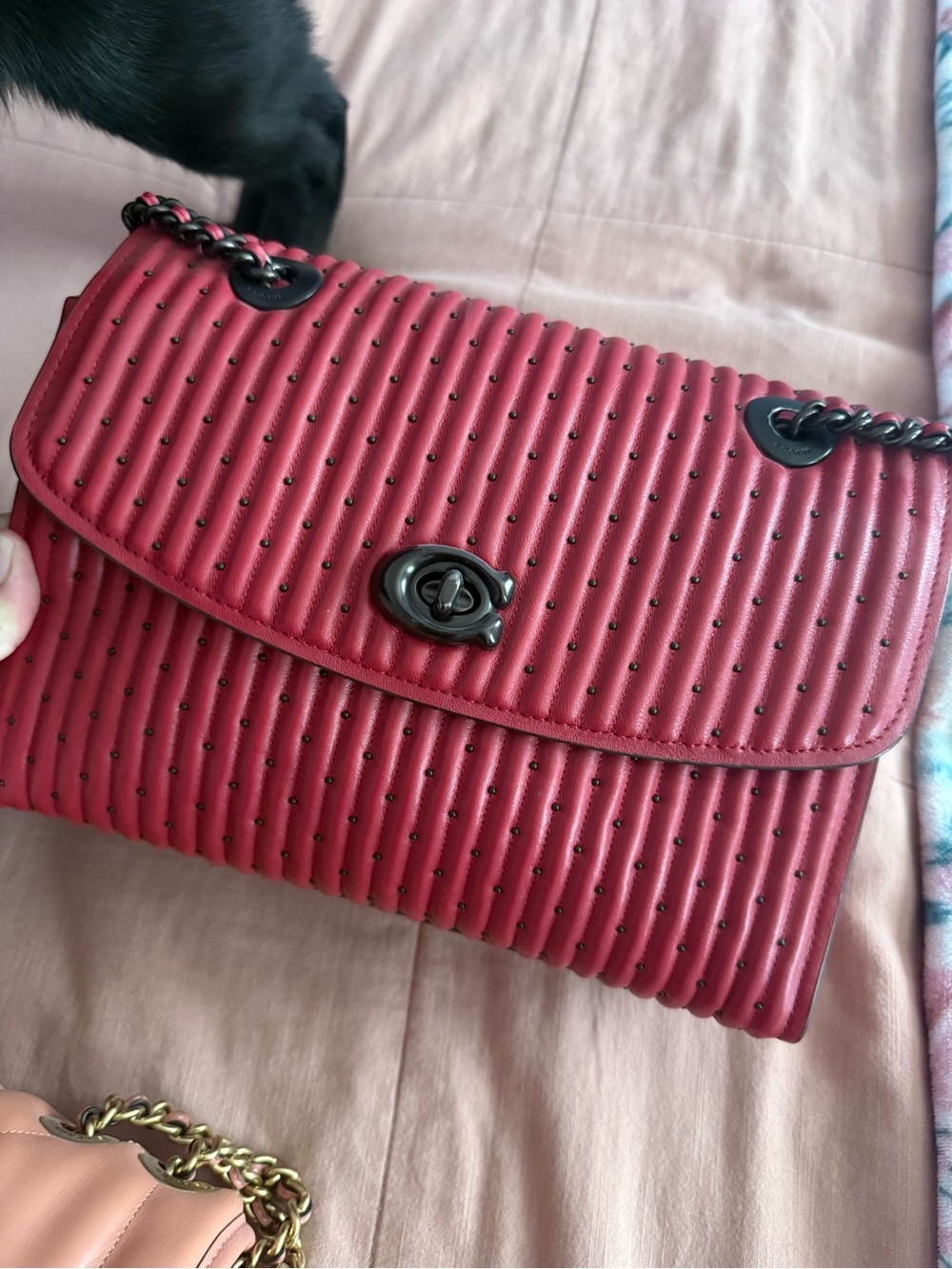 Coach Quilted Studded Red Crossbody with Chain Strap